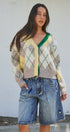 Pastel Argyle V-Neck Cropped Knit Cardigan in Green - Women's Fashion | Urban Daizy