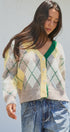 Pastel Argyle V-Neck Cropped Knit Cardigan in Green - Women's Fashion | Urban Daizy