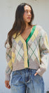 Pastel Argyle V-Neck Cropped Knit Cardigan in Green - Women's Fashion | Urban Daizy