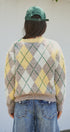 Pastel Argyle V-Neck Cropped Knit Cardigan in Green - Women's Fashion | Urban Daizy