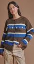 Striped Floral Embroidered Cardigan & Scarf Set in Brown - Women's Cardigans & Shrugs | Urban Daizy