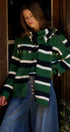Striped Floral Embroidered Cardigan & Scarf Set in Green - Women's Cardigans & Shrugs | Urban Daizy