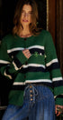 Striped Floral Embroidered Cardigan & Scarf Set in Green - Women's Cardigans & Shrugs | Urban Daizy