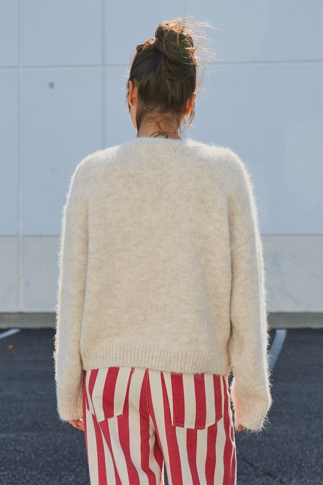 Fuzzy Star Knit Button Up Cardigan in Oatmeal - Women's Fashion | Urban Daizy