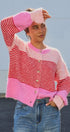 Striped Fuzzy Knit Volume Sleeve Cardigan in Pink - Women's Cardigans & Shrugs | Urban Daizy