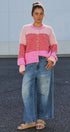 Striped Fuzzy Knit Volume Sleeve Cardigan in Pink - Women's Cardigans & Shrugs | Urban Daizy