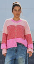 Striped Fuzzy Knit Volume Sleeve Cardigan in Pink - Women's Cardigans & Shrugs | Urban Daizy