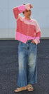 Striped Fuzzy Knit Volume Sleeve Cardigan in Pink - Women's Cardigans & Shrugs | Urban Daizy