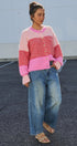 Striped Fuzzy Knit Volume Sleeve Cardigan in Pink - Women's Cardigans & Shrugs | Urban Daizy