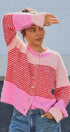 Striped Fuzzy Knit Volume Sleeve Cardigan in Pink - Women's Cardigans & Shrugs | Urban Daizy