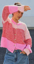 Striped Fuzzy Knit Volume Sleeve Cardigan in Pink - Women's Cardigans & Shrugs | Urban Daizy