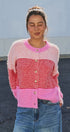 Striped Fuzzy Knit Volume Sleeve Cardigan in Pink - Women's Cardigans & Shrugs | Urban Daizy