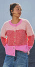 Striped Fuzzy Knit Volume Sleeve Cardigan in Pink - Women's Cardigans & Shrugs | Urban Daizy