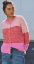 Striped Fuzzy Knit Volume Sleeve Cardigan in Pink - Women's Cardigans & Shrugs | Urban Daizy