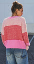 Striped Fuzzy Knit Volume Sleeve Cardigan in Pink - Women's Cardigans & Shrugs | Urban Daizy