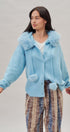Faux Fur Hood Pom Pom Knit Cardigan in Blue - Women's Fashion | Urban Daizy