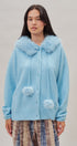 Faux Fur Hood Pom Pom Knit Cardigan in Blue - Women's Fashion | Urban Daizy