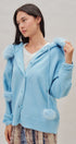 Faux Fur Hood Pom Pom Knit Cardigan in Blue - Women's Fashion | Urban Daizy