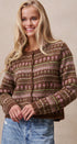 Ditsy Floral Fair Isle Button Cardigan in Brown - Women's Cardigans & Shrugs | Urban Daizy
