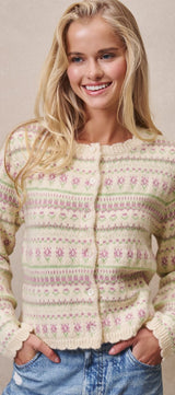 Ditsy Floral Fair Isle Button Cardigan in Cream - Women's Cardigans & Shrugs | Urban Daizy