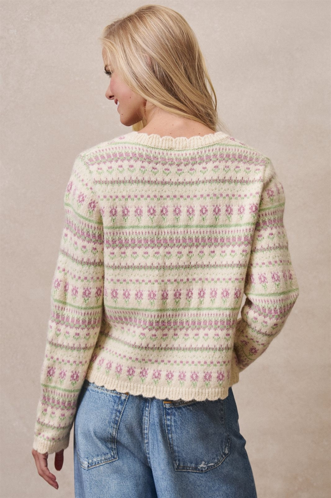 Ditsy Floral Fair Isle Button Cardigan in Cream - Women's Cardigans & Shrugs | Urban Daizy