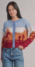 Western Desert Scene Jacquard Knit Cardigan in Blue - Women's Fashion | Urban Daizy