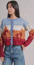 Western Desert Scene Jacquard Knit Cardigan in Blue - Women's Fashion | Urban Daizy