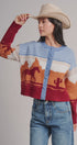 Western Desert Scene Jacquard Knit Cardigan in Blue - Women's Fashion | Urban Daizy