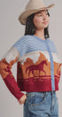 Western Desert Scene Jacquard Knit Cardigan in Blue - Women's Fashion | Urban Daizy