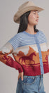 Western Desert Scene Jacquard Knit Cardigan in Blue - Women's Fashion | Urban Daizy