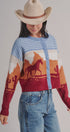 Western Desert Scene Jacquard Knit Cardigan in Blue - Women's Fashion | Urban Daizy