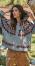 Fair Isle Hooded Zip Knit Jacket in Grey Multi - Women's Cardigans & Shrugs | Urban Daizy