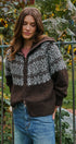 Nordic Fair Isle Zip Up Sweater Jacket in Brown - Women's Cardigans & Shrugs | Urban Daizy