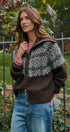 Nordic Fair Isle Zip Up Sweater Jacket in Brown - Women's Cardigans & Shrugs | Urban Daizy
