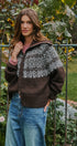 Nordic Fair Isle Zip Up Sweater Jacket in Brown - Women's Cardigans & Shrugs | Urban Daizy