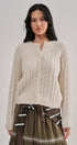 Lace Ruffle Trim Cable Knit Cardigan in Ivory - Women's Cardigans & Shrugs | Urban Daizy