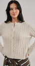 Lace Ruffle Trim Cable Knit Cardigan in Ivory - Women's Cardigans & Shrugs | Urban Daizy