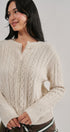 Lace Ruffle Trim Cable Knit Cardigan in Ivory - Women's Cardigans & Shrugs | Urban Daizy