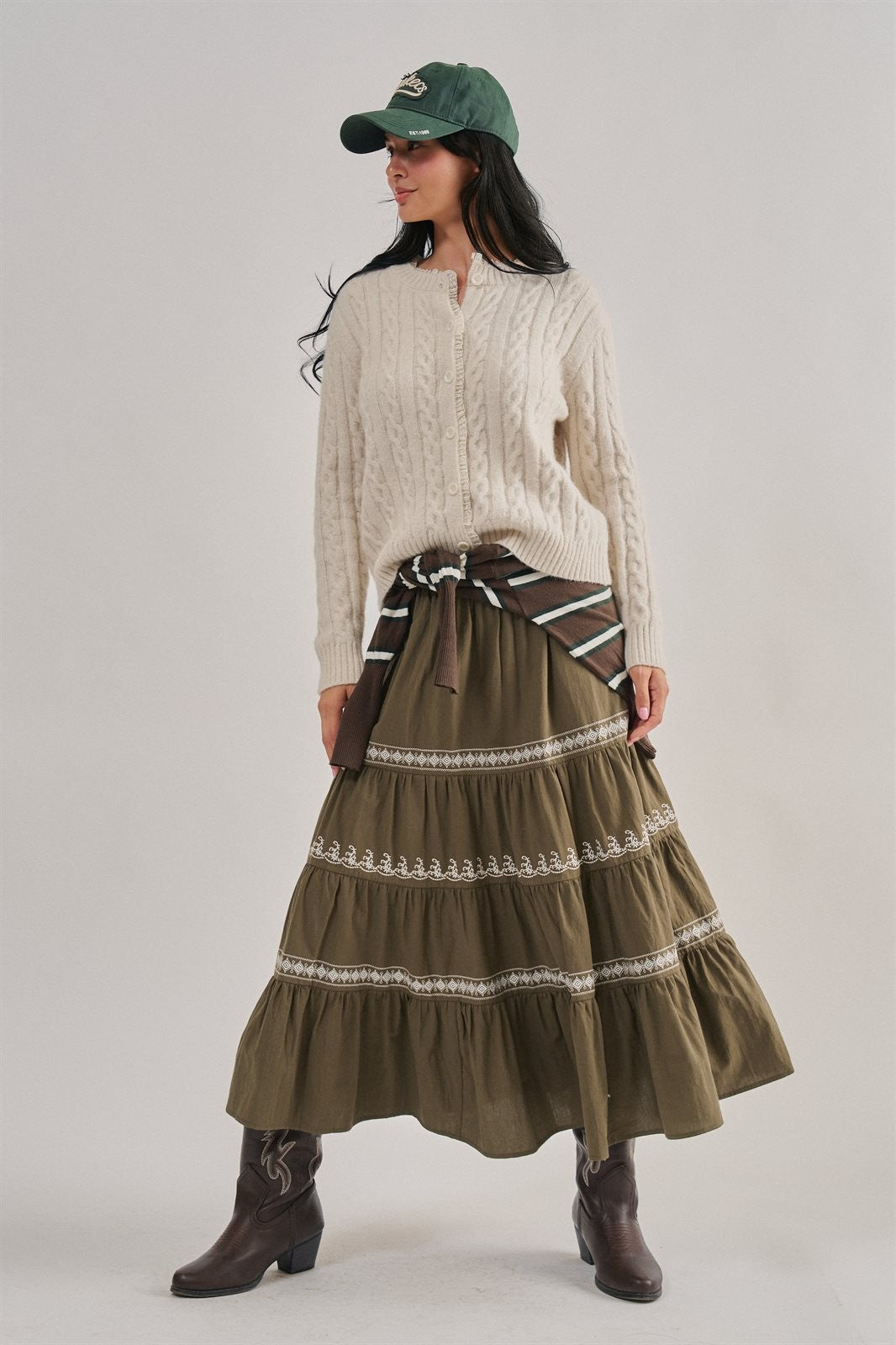 Lace Ruffle Trim Cable Knit Cardigan in Ivory - Women's Cardigans & Shrugs | Urban Daizy