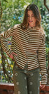 Striped Button Up Mock Neck Knit Sweater in Ivory Brown - Women's Cardigans & Shrugs | Urban Daizy