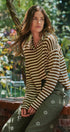 Striped Button Up Mock Neck Knit Sweater in Ivory Brown - Women's Cardigans & Shrugs | Urban Daizy