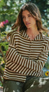 Striped Button Up Mock Neck Knit Sweater in Ivory Brown - Women's Cardigans & Shrugs | Urban Daizy