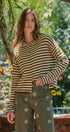 Striped Button Up Mock Neck Knit Sweater in Ivory Brown - Women's Cardigans & Shrugs | Urban Daizy