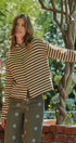 Striped Button Up Mock Neck Knit Sweater in Ivory Brown - Women's Cardigans & Shrugs | Urban Daizy