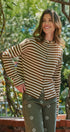 Striped Button Up Mock Neck Knit Sweater in Ivory Brown - Women's Cardigans & Shrugs | Urban Daizy