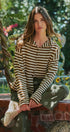 Striped Button Up Mock Neck Knit Sweater in Ivory Brown - Women's Cardigans & Shrugs | Urban Daizy