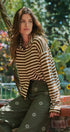 Striped Button Up Mock Neck Knit Sweater in Ivory Brown - Women's Cardigans & Shrugs | Urban Daizy