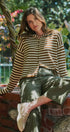 Striped Button Up Mock Neck Knit Sweater in Ivory Brown - Women's Cardigans & Shrugs | Urban Daizy