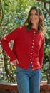 Striped Button Up Mock Neck Knit Sweater in Red - Women's Cardigans & Shrugs | Urban Daizy