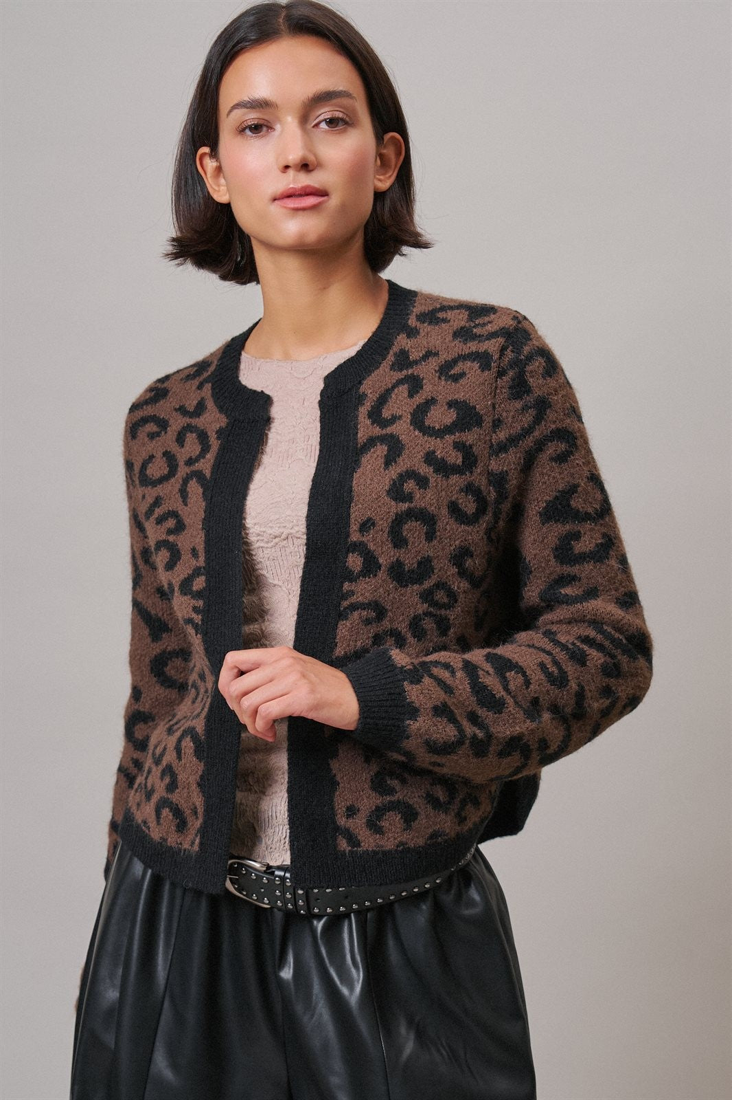 Leopard Print Open-Front Knit Cardigan Sweater in Leopard - Women's Cardigans & Shrugs | Urban Daizy
